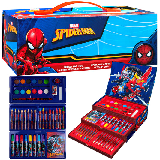 Marvel Art Case Spiderman open, organized supplies ready for travel and creativity.