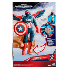 Marvel Captain America flight mode wings activation for dynamic aerial play.