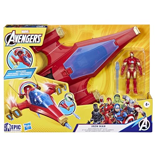 Iron Man action figure sits in the cockpit of the Marvel jet for roleplay