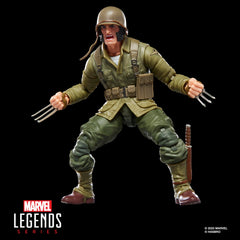 Marvel Classic Wolverine WWII Logan knife and satchel accessories for display.