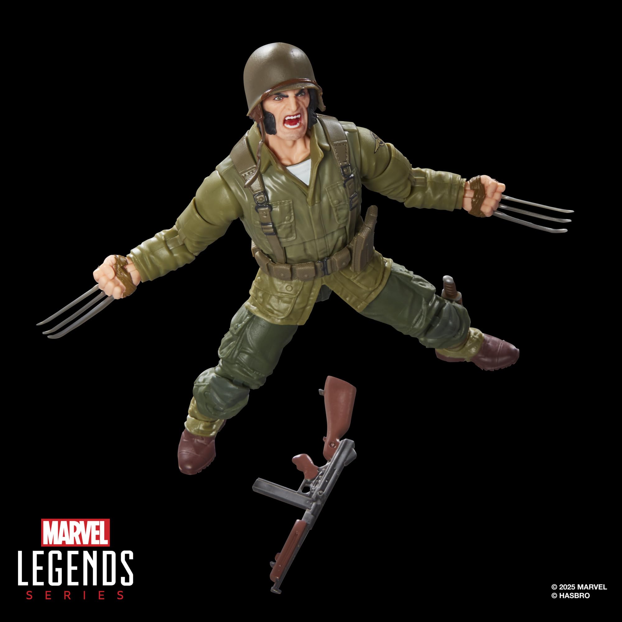 Marvel Classic Wolverine WWII Logan weapon accessory adds display options.