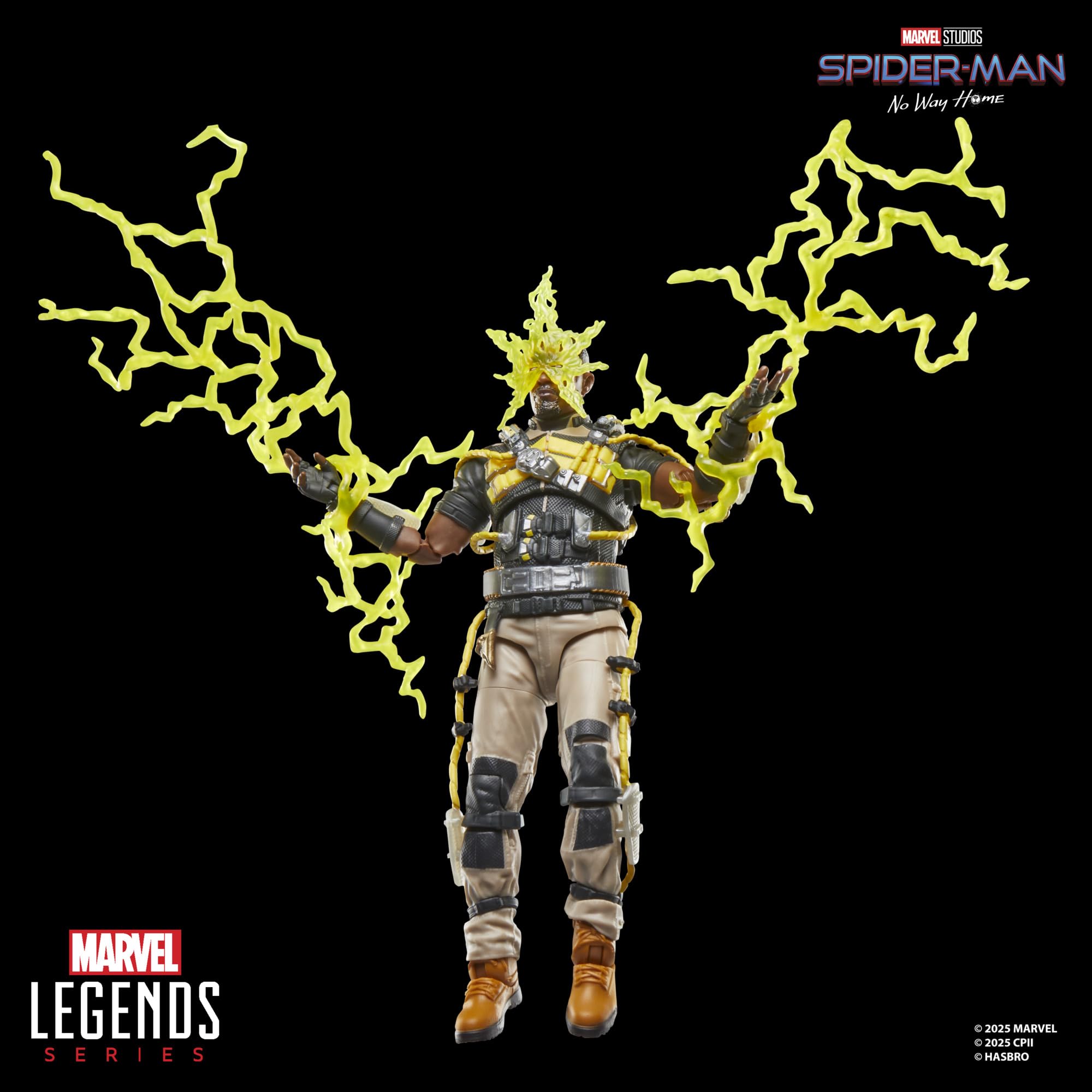 Marvel Electro figure includes alternate hands and lightning FX accessories.