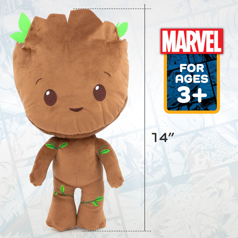 Groot 14-inch pillow with microfiber fabric for durable, easy-care snuggling.