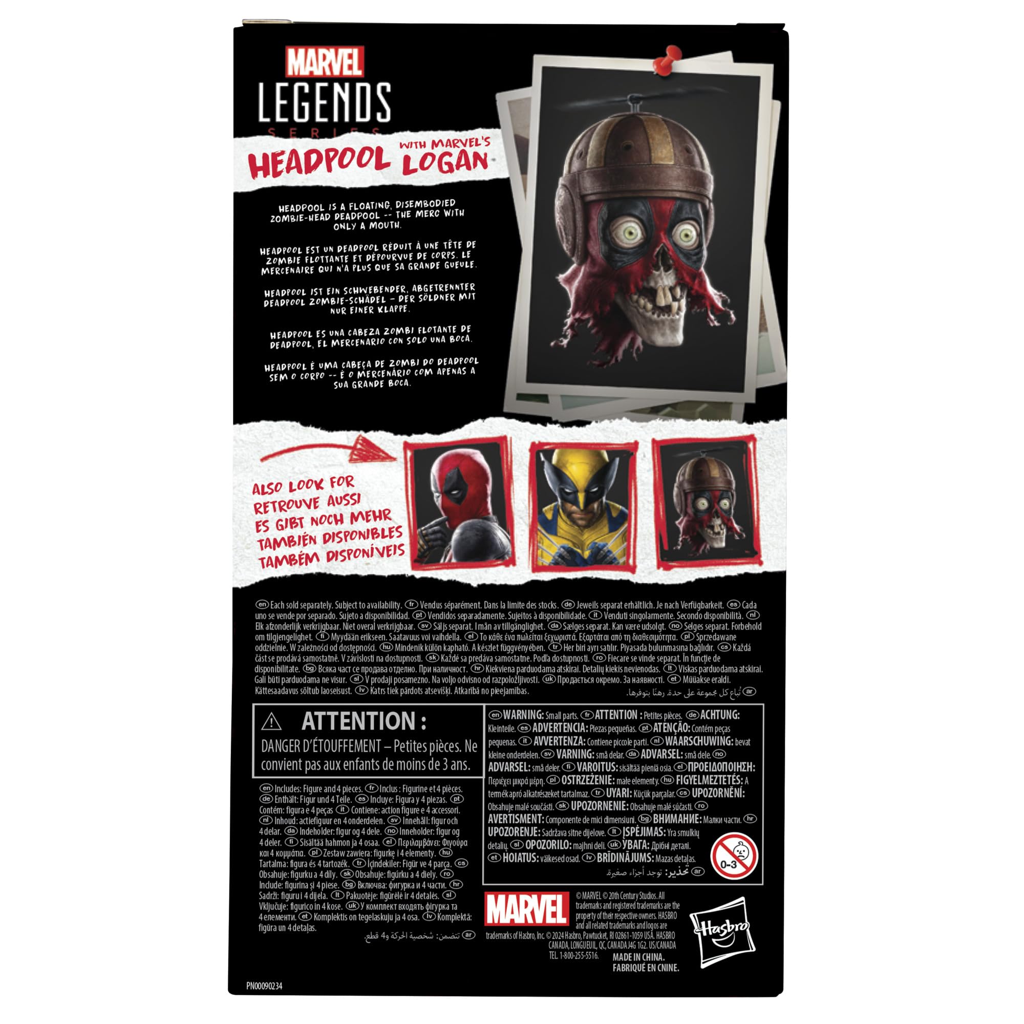 Close-up headsculpt and facial features of Marvel Headpool Logan Wolverine 6-inch figure.