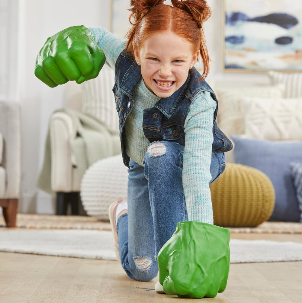 Bright green Hulk fists complement marvel costumes and role play.