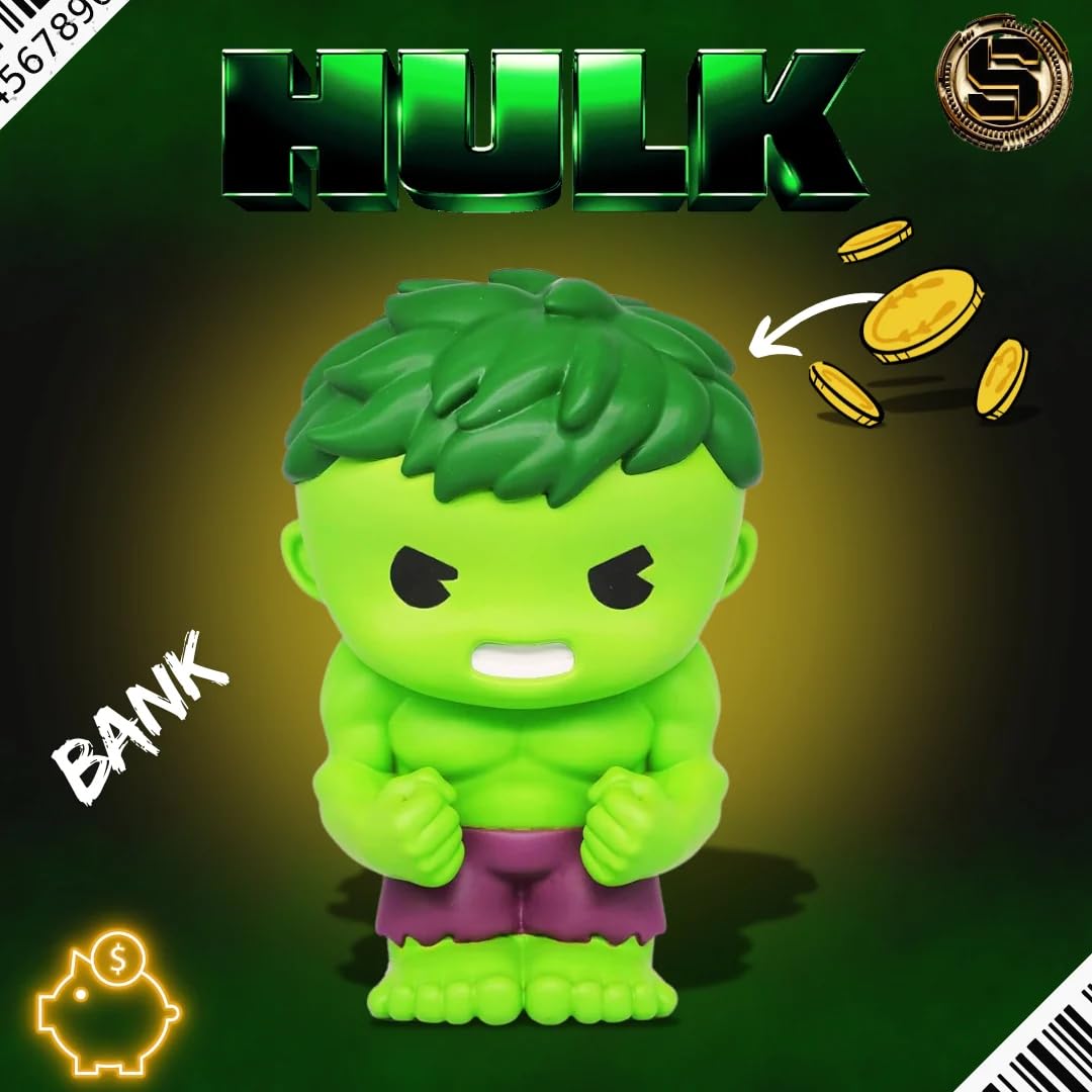Marvel Hulk PVC Bank eight point five inches tall—great for shelves.