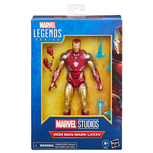 Marvel Iron Man Mark LXXXV figure pose captures dynamic action for collectors.