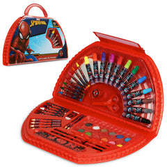 Marvel Kids Art Set Spiderman travel case opened for on-the-go creativity.