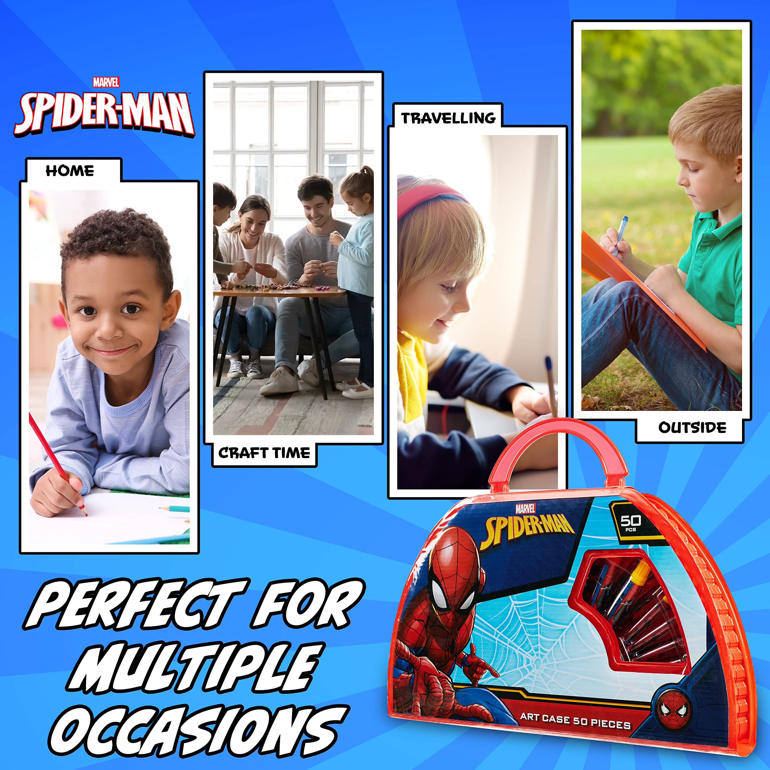 Marvel Kids Art Set includes eraser, ruler, brush, sharpener and scissors.