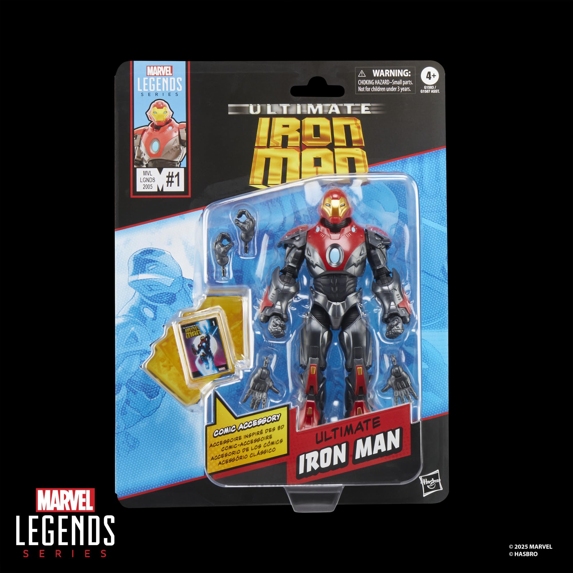 Marvel Legends Iron Man figure side profile highlighting detailed deco