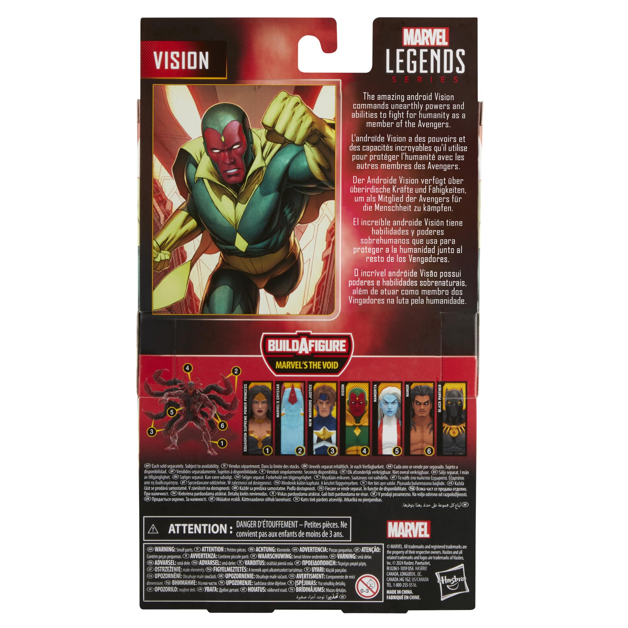 Box packaging showcasing collectible Marvel Vision figure.