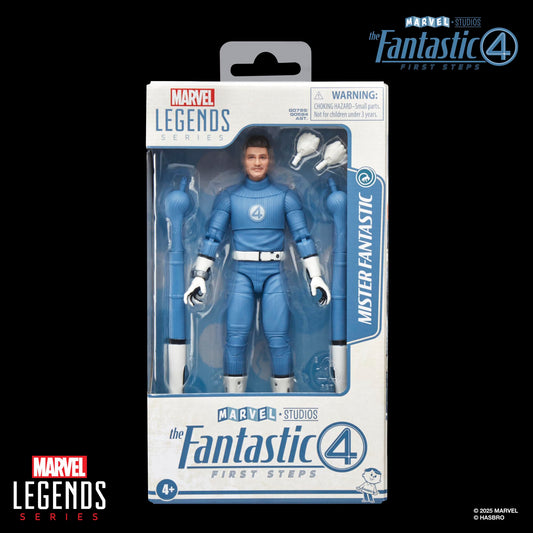 Marvel Legends Mister Fantastic side view showcasing slim silhouette for shelf setup