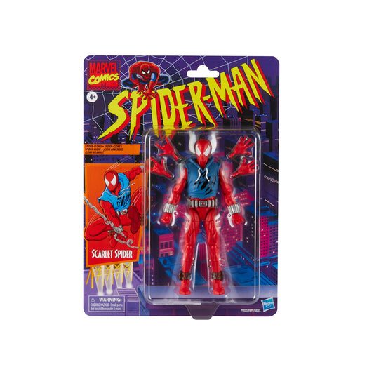 MARVEL Legends Scarlet Spider figure with articulation enables dynamic shelf poses.