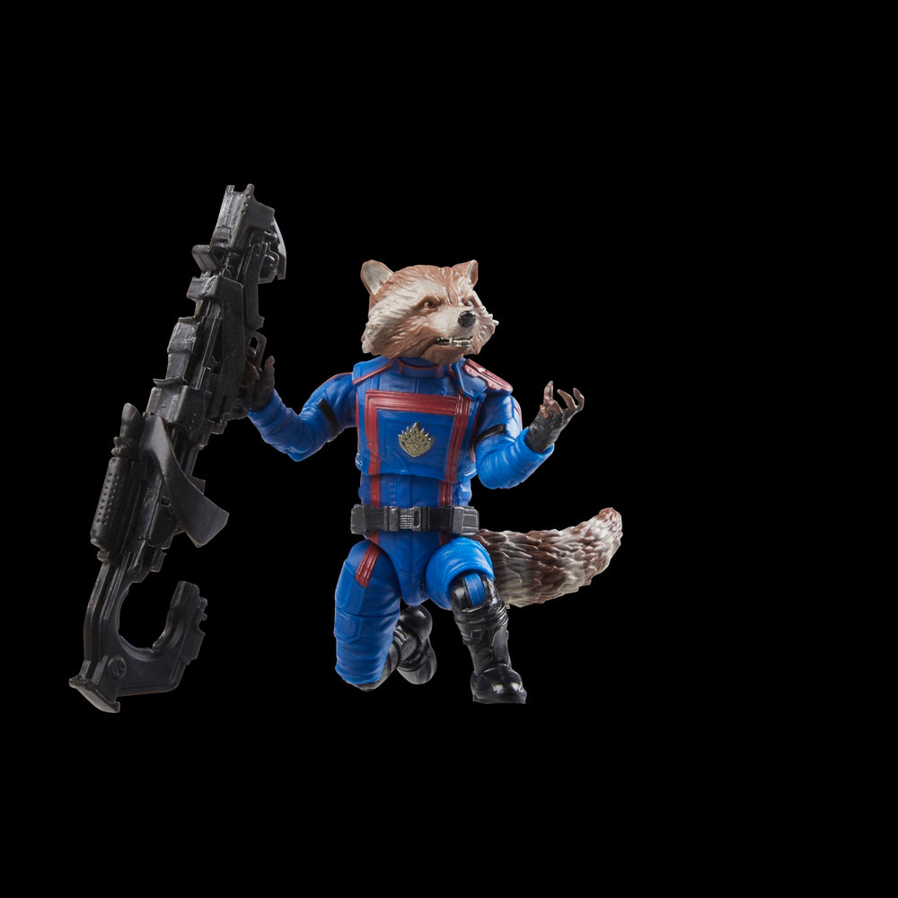 Marvel's Rocket blaster accessory included for movie-inspired play.