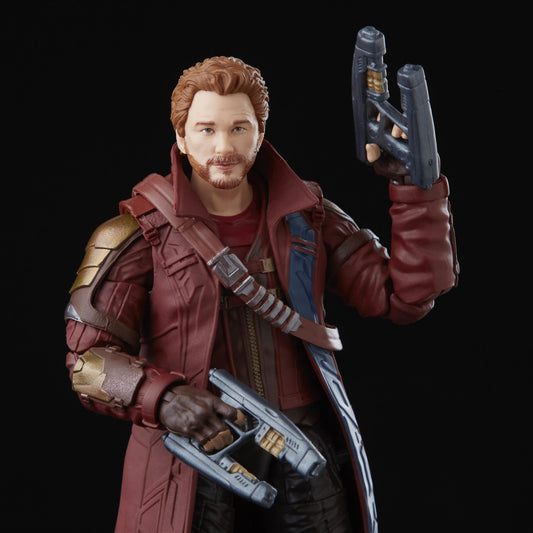 Star-Lord figure with blaster accessory for dynamic poses and action scenes.