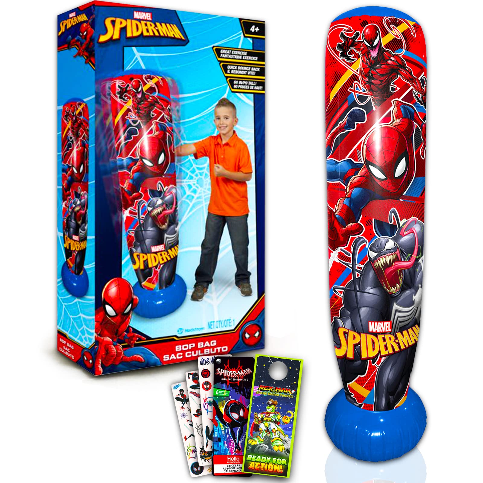Marvel Store Spiderman bop bag front view with colorful hero artwork and 60-inch height