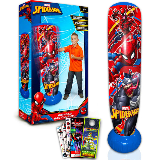 Marvel Store Spiderman bop bag front view with colorful hero artwork and 60-inch height