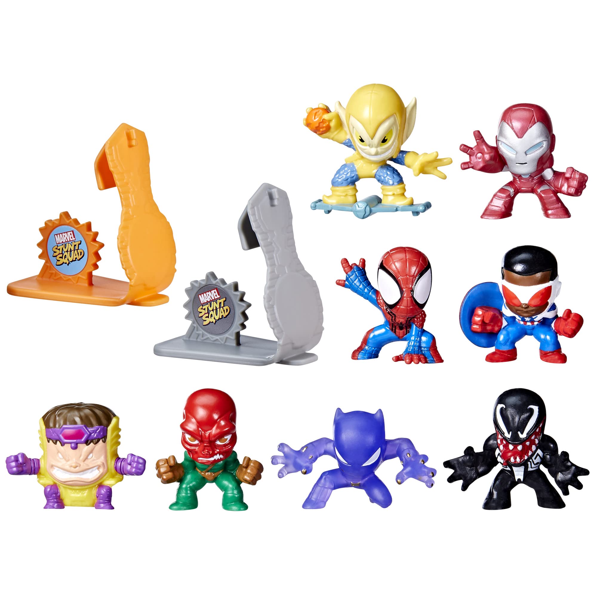 Marvel Stunt Squad figures front view for imaginative play.