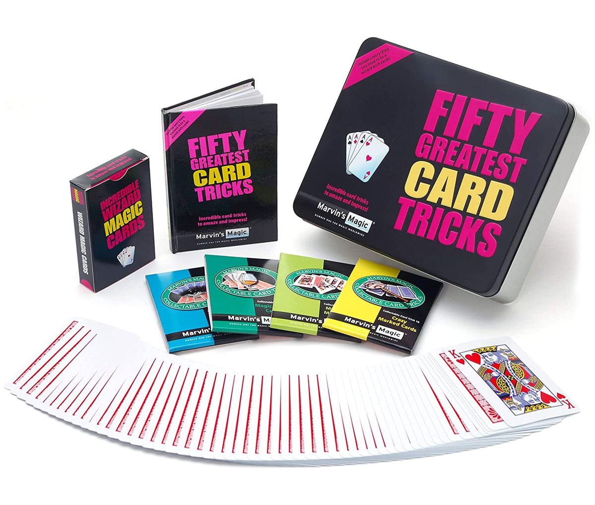Marvin's Magic fifty greatest card tricks deck cover, a premium setup for impressive performances.