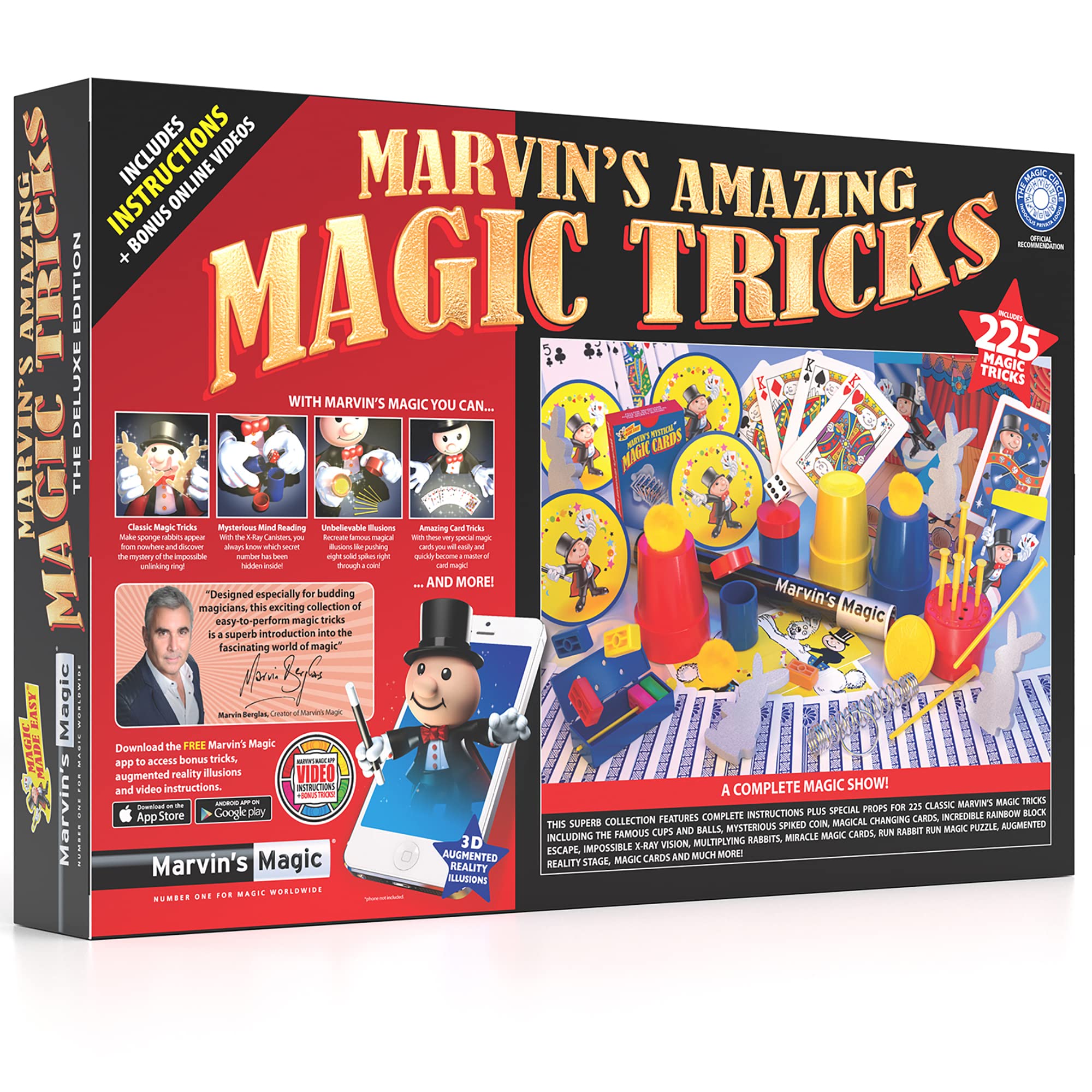 Marvin's Magic box contents arranged for showtime demonstrations and family fun