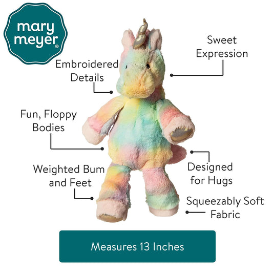 Mary Meyer Fro-Yo Unicorn plush side profile showing pastel rainbow fabric for cozy tea parties.