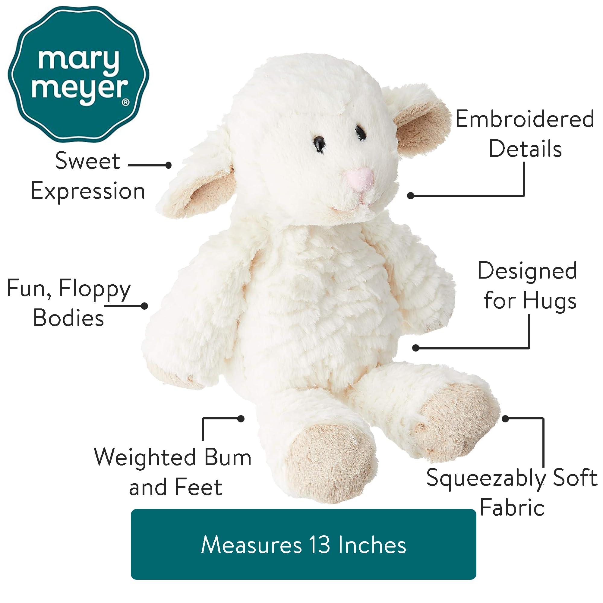 Mary Meyer Marshmallow Zoo Lamb face close-up with embroidered features.