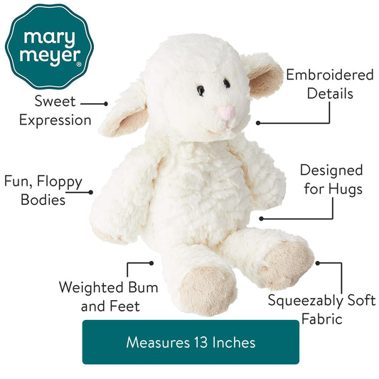 Mary Meyer Marshmallow Zoo Lamb face close-up with embroidered features.
