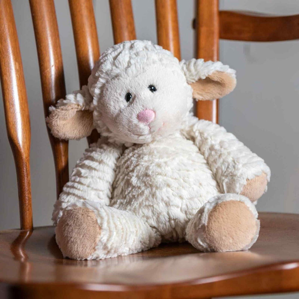 Mary Meyer Marshmallow Zoo Lamb textured fabric body for cozy hugs.