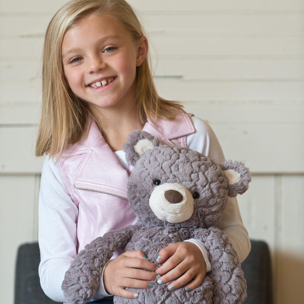 Mary Meyer Putty Bear small grey inner beanbags provide gentle weighted feel