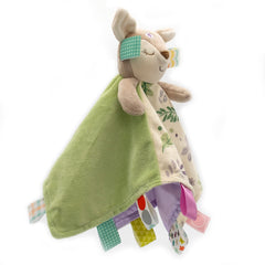 Flora Fawn blanket satin lining offers gentle tactile exploration.