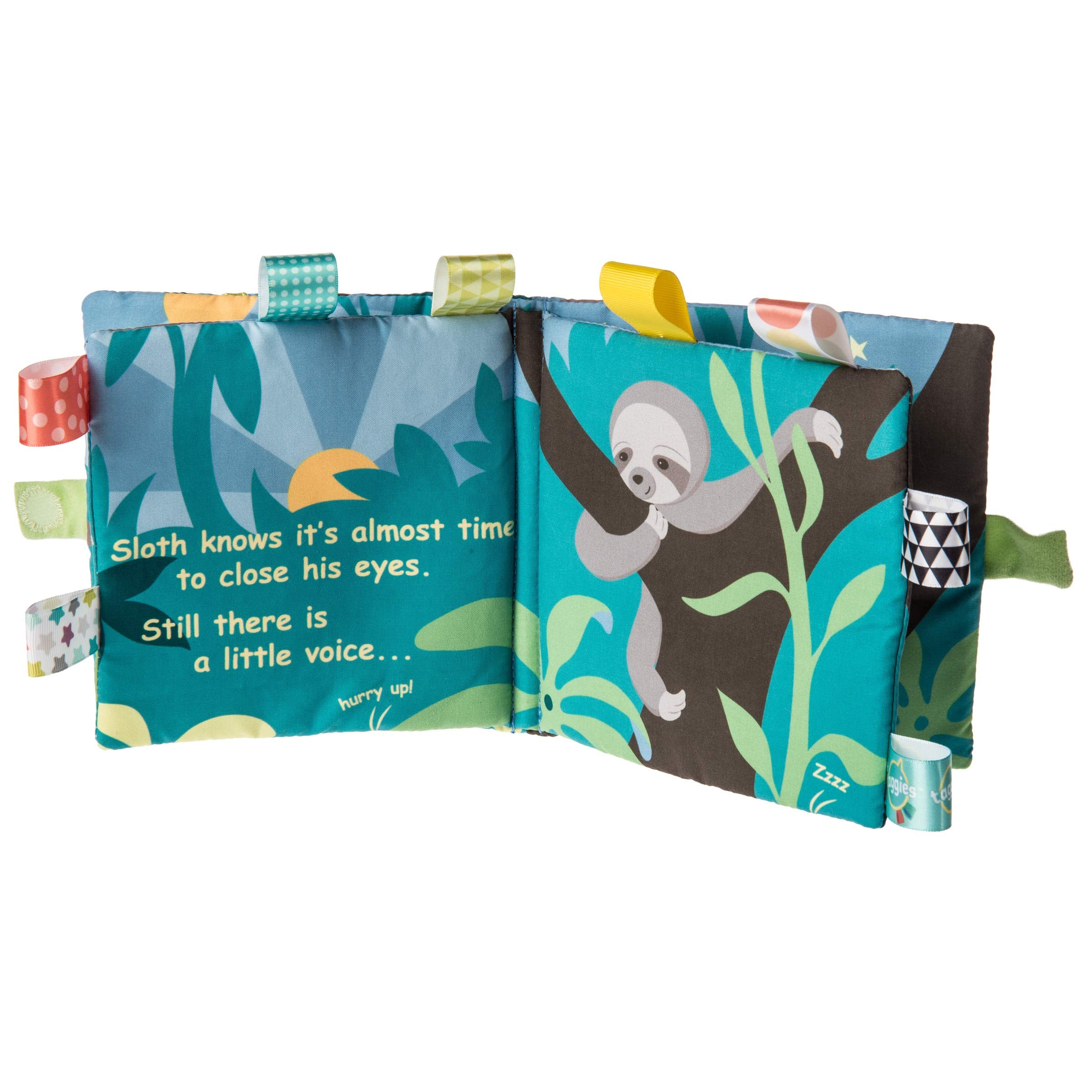 Mary Meyer Taggies Sloth texture tags promote sensory exploration.