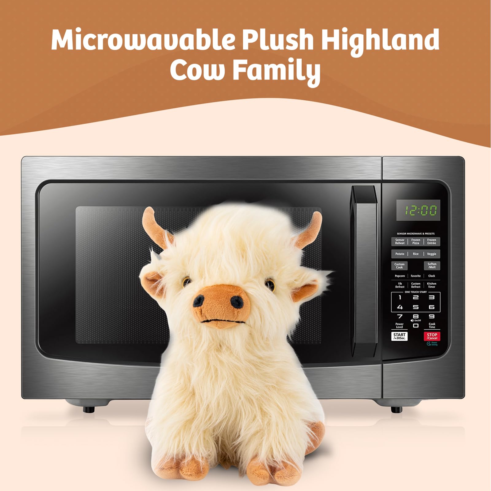 Marysun Highland Cow plush care guide for safe microwave use.