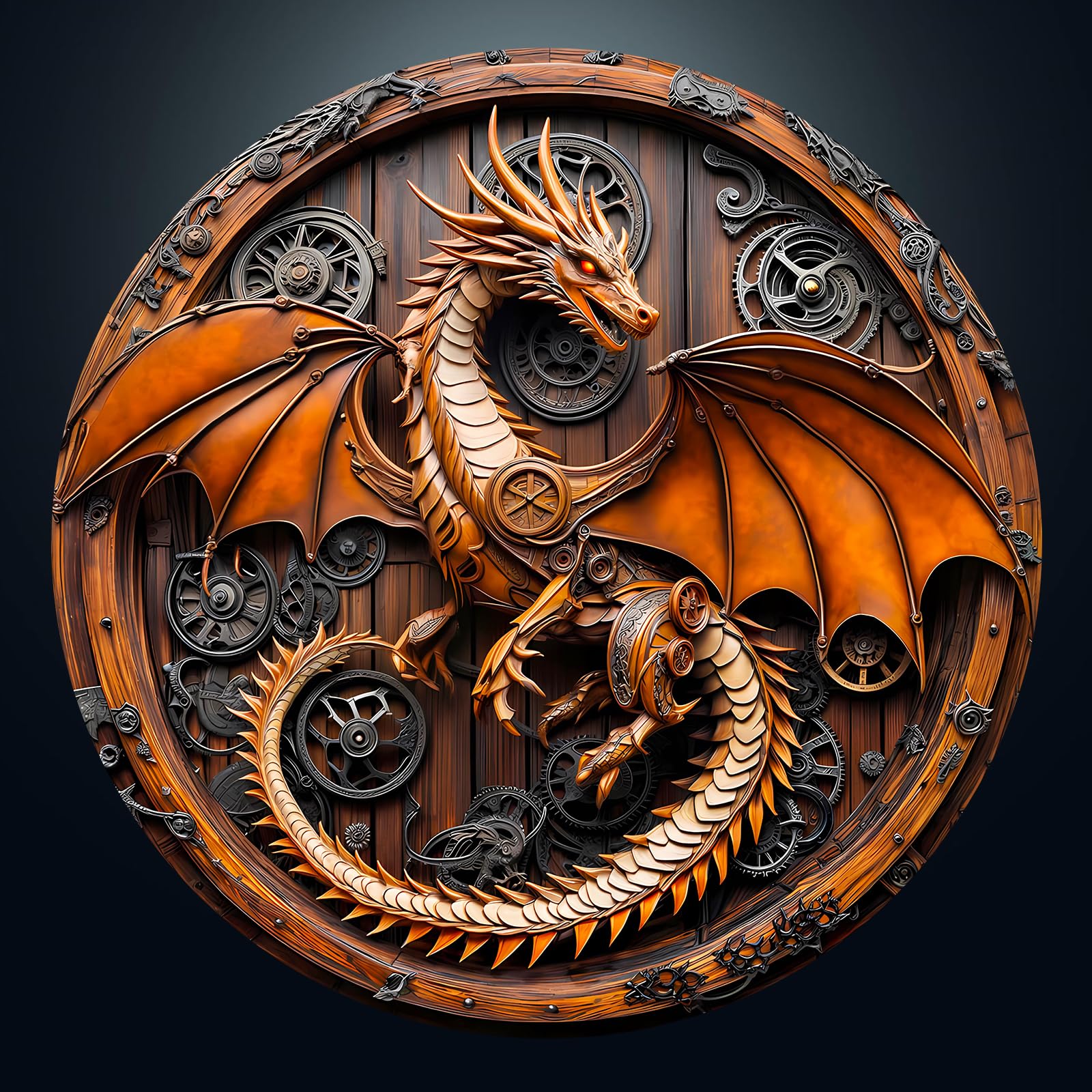 Masseruon round dragon puzzle box front view, premium packaging for gifting.