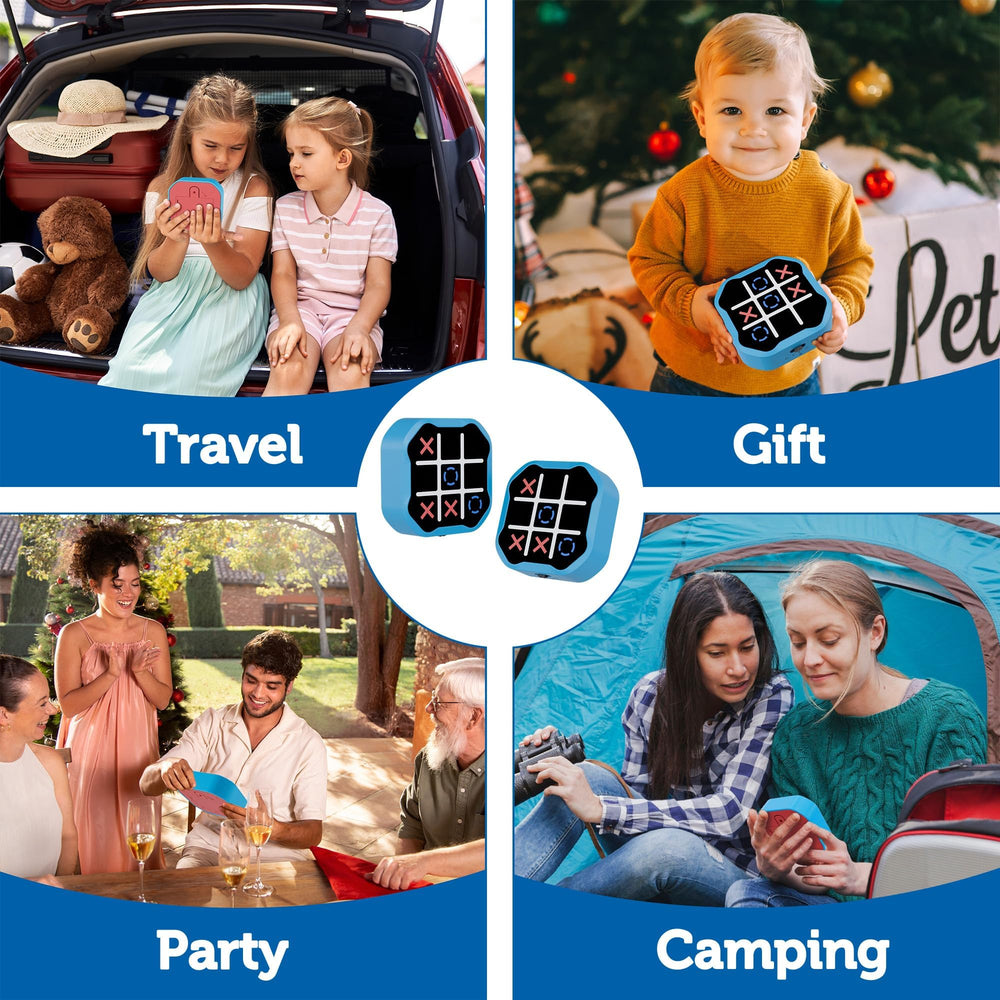MASSRT 3 in 1 Tic Tac Toe blue compact LED-lit display, screen-free fun.