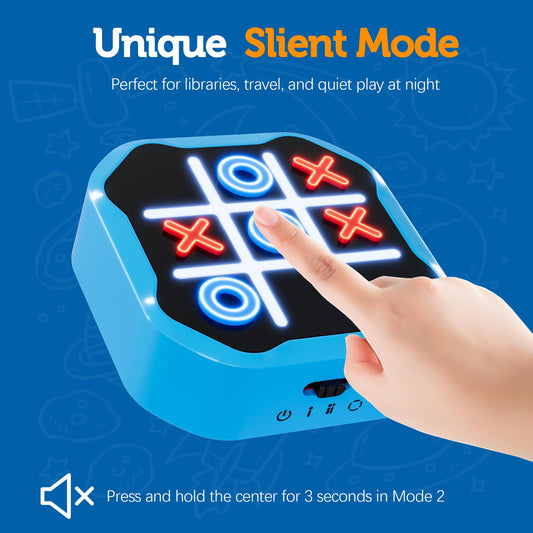 MASSRT 3 in 1 Tic Tac Toe blue side view, quiet play anywhere.