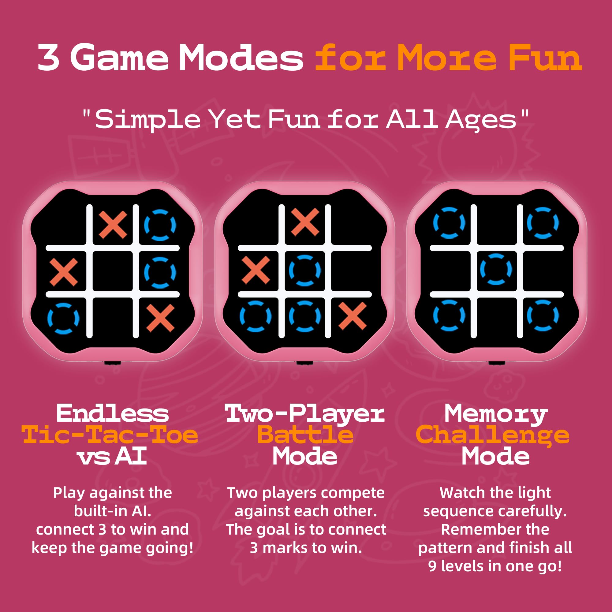 MASSRT silent mode tic tac toe gadget pink for quiet play