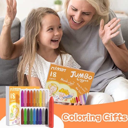 MASSRT crayons held easily by toddlers, ergonomic grip for more confident coloring.
