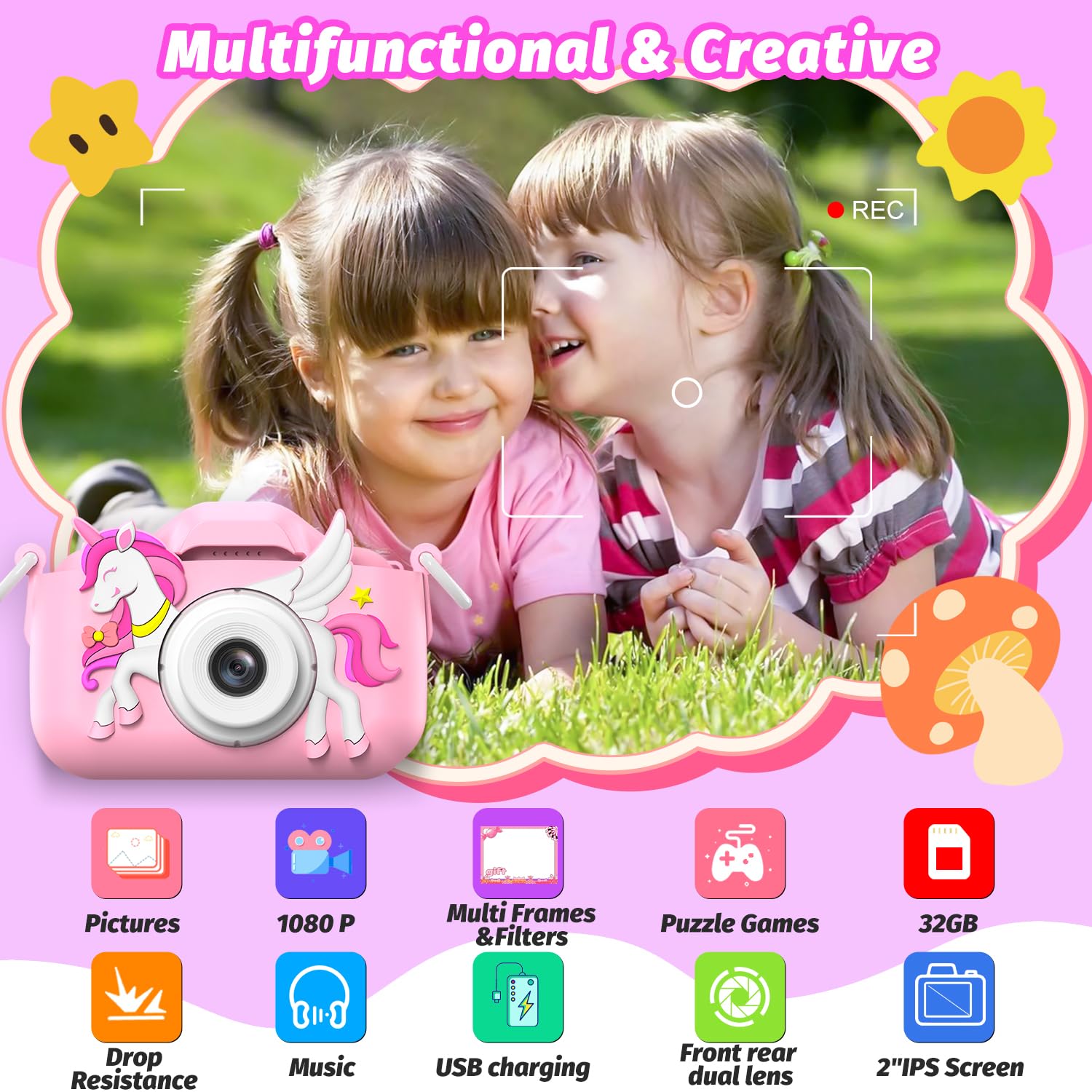 Masterbee kids camera toy back view shows compact grip ideal for small hands.