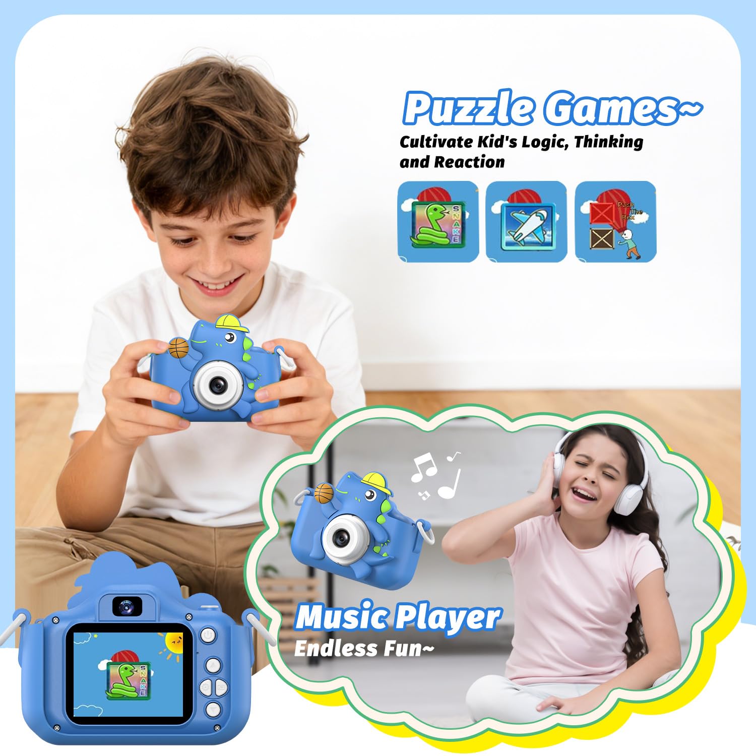 Masterbee kids camera toy silicone drop-case protects little hands during play.
