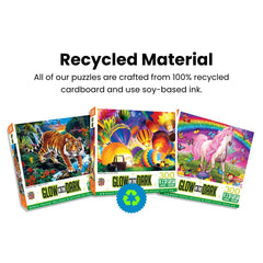 MasterPieces 100% recycled materials and soy inks support eco-friendly puzzles.