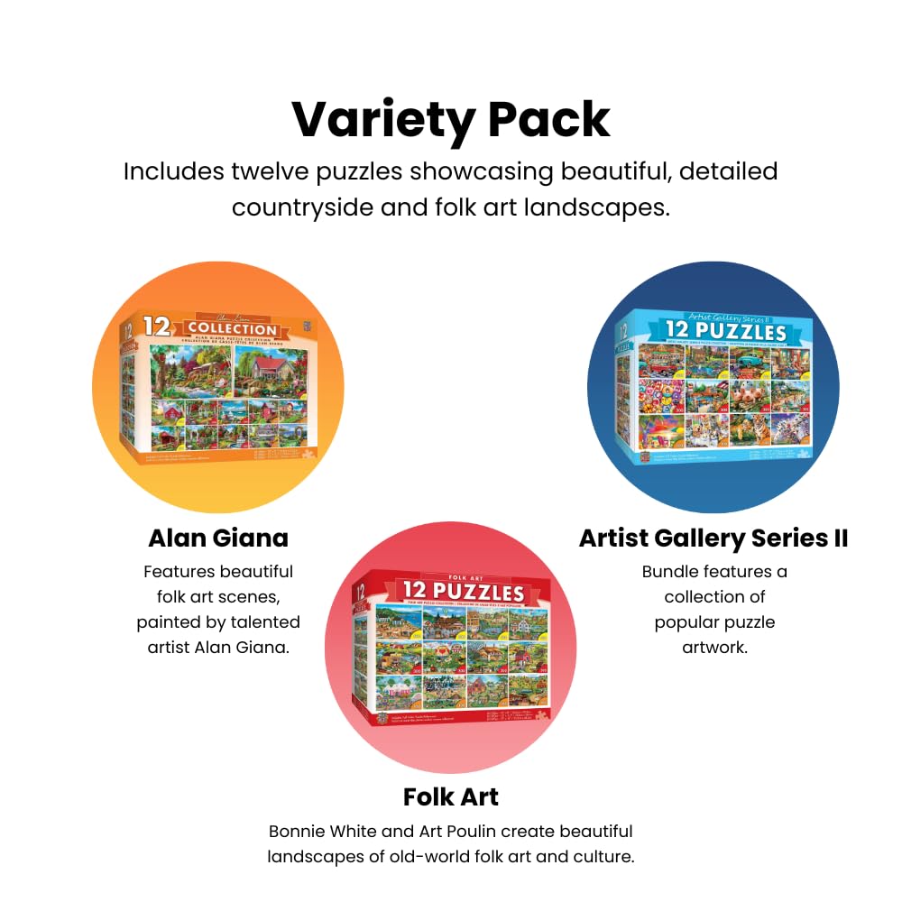 MasterPieces 12-pack landscape puzzles 500pc bundle for focused concentration