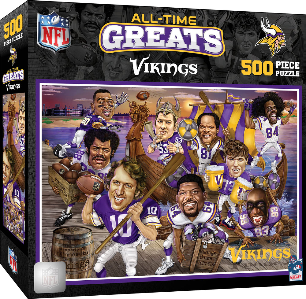 MasterPieces Vikings all-time greats puzzle cover, perfect for family game night.