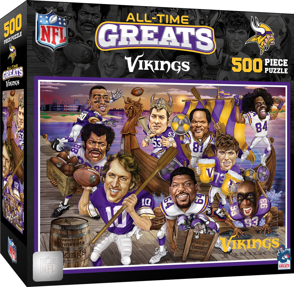 MasterPieces Vikings all-time greats puzzle cover, perfect for family game night.