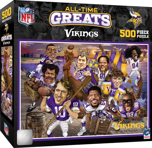 MasterPieces Vikings all-time greats puzzle cover, perfect for family game night.