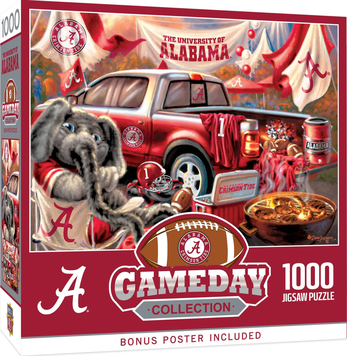 Masterpieces Alabama Crimson Tide Gameday puzzle box, ideal for fans seeking a themed, relaxing challenge.