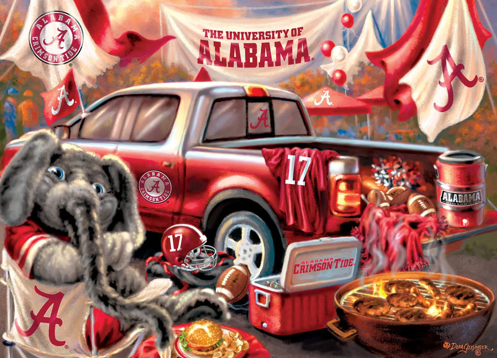 Masterpieces Alabama Crimson Tide Gameday puzzle pieces, supports mindful focus during leisure time.