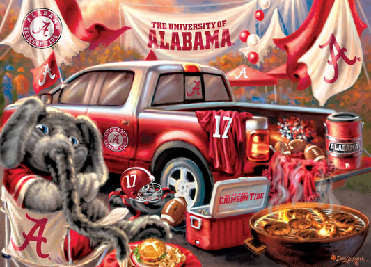 Masterpieces Alabama Crimson Tide Gameday puzzle pieces, supports mindful focus during leisure time.