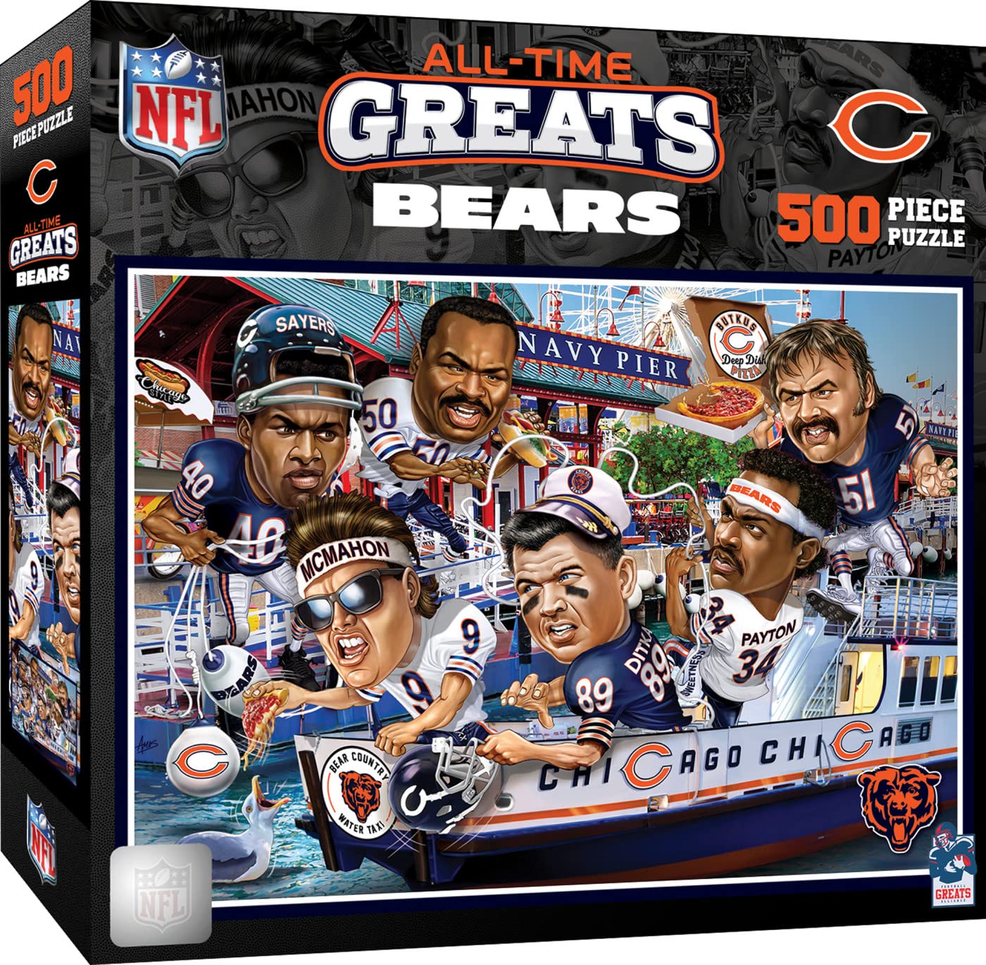 Masterpieces Chicago Bears all-time greats puzzle box front for Bears fans