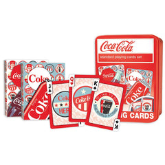 MasterPieces Coca-Cola face cards feature retro Coca-Cola graphics for themed play.