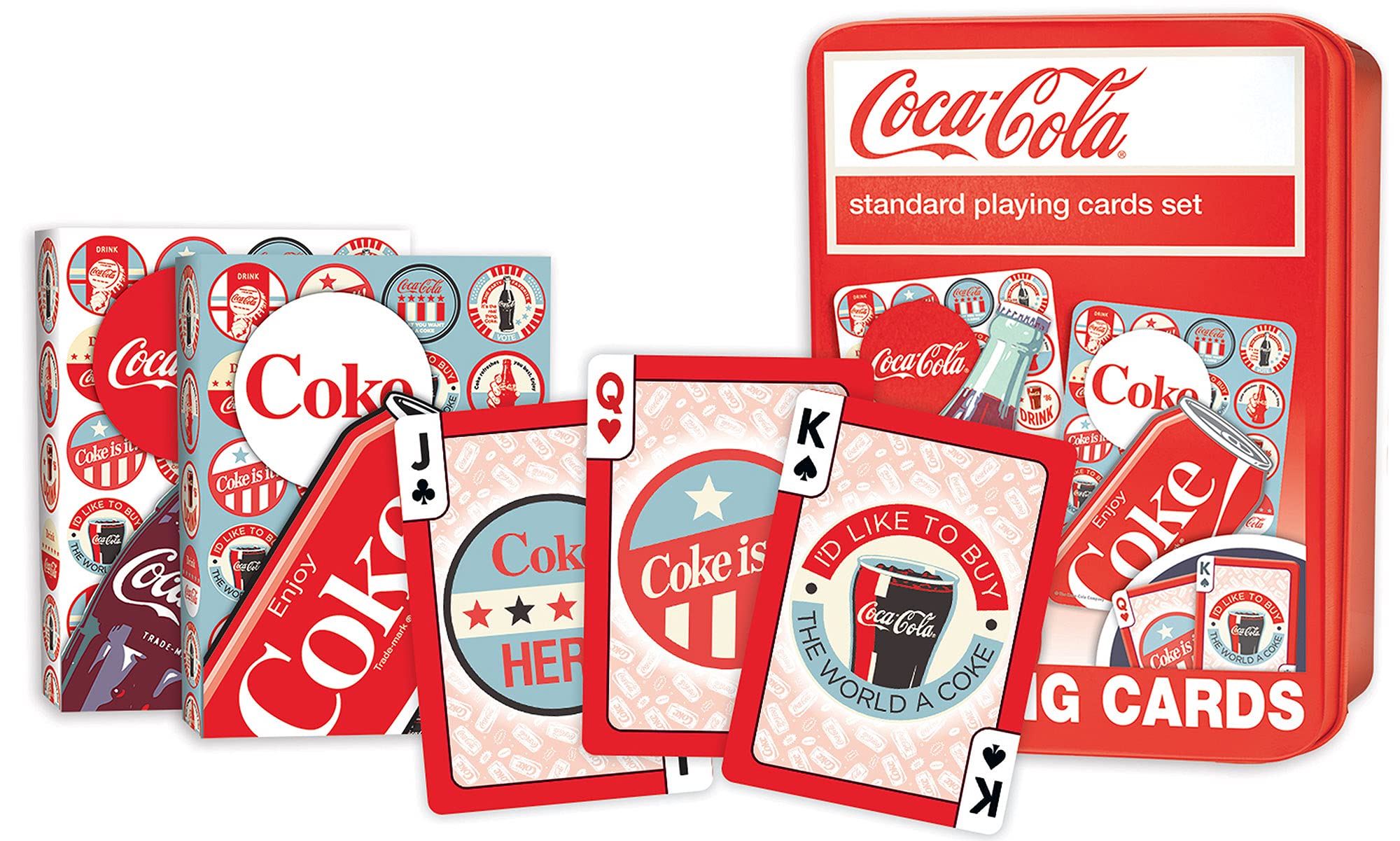 MasterPieces Coca-Cola jokers included in the tin for complete decks.